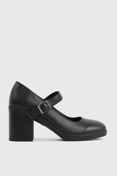 Ardene Block Heel Mary Janes in Black | Size | Faux Leather | Eco-Conscious