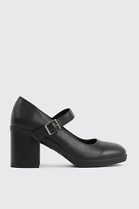 Ardene Block Heel Mary Janes in Black | Size | Faux Leather | Eco-Conscious