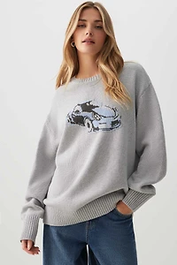 Ardene Graphic Long Oversized Sweater in Grey | Size | 100% Cotton