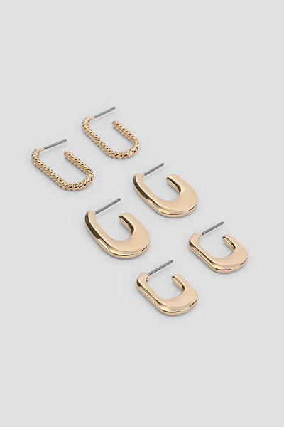 Ardene 3-Pack Rectangular Hoop Earrings in Gold | Stainless Steel