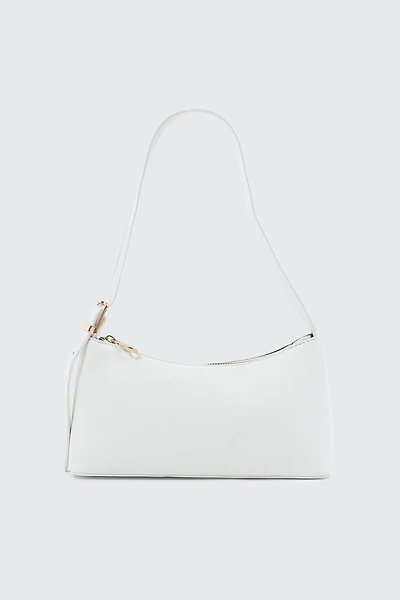 Ardene Baguette Bag with Adjustable Strap in White | Faux Leather/Polyester/Faux Suede