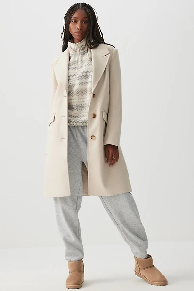 Ardene Three-Button Brushed Felt Coat in Beige | Size | Polyester