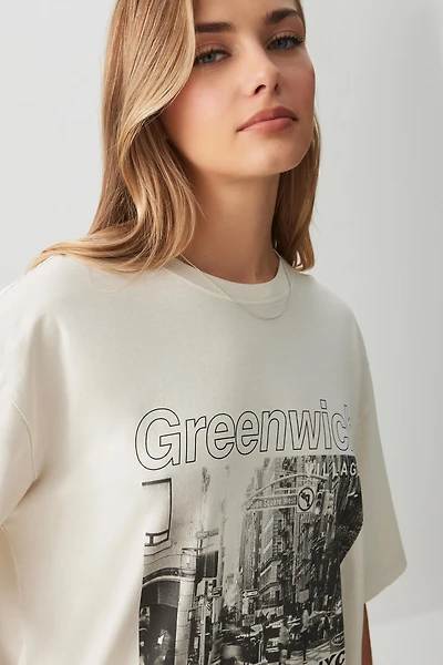 Ardene Oversized Graphic T-Shirt in Beige | Size Small | 100% Cotton