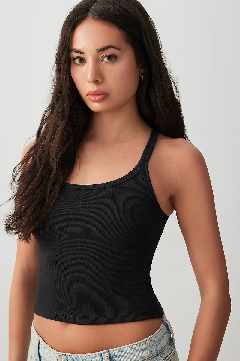 Ardene Basic Crop Ribbed Tank Top in | Size | Cotton/Elastane | Eco-Conscious