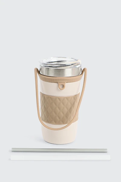 Ardene Stainless Steel Travel Mug in Beige | Rubber