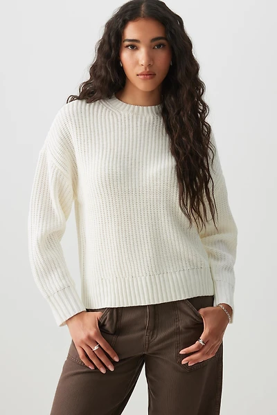 Ardene Rib Crew Neck Sweater in White | Size | 100% Acrylic