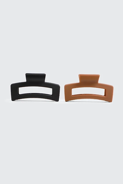 Ardene 2-Pack Cutout Rectangular Hair Claws in Brown