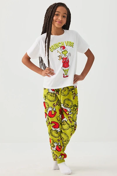 Ardene Kids The Grinch Plush PJ Joggers in Green | Size | Polyester