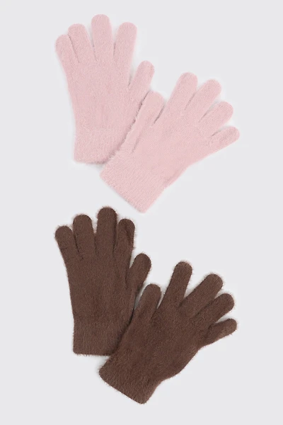 Ardene 2-Pack Super Soft Gloves in Light Pink | Polyester/Spandex