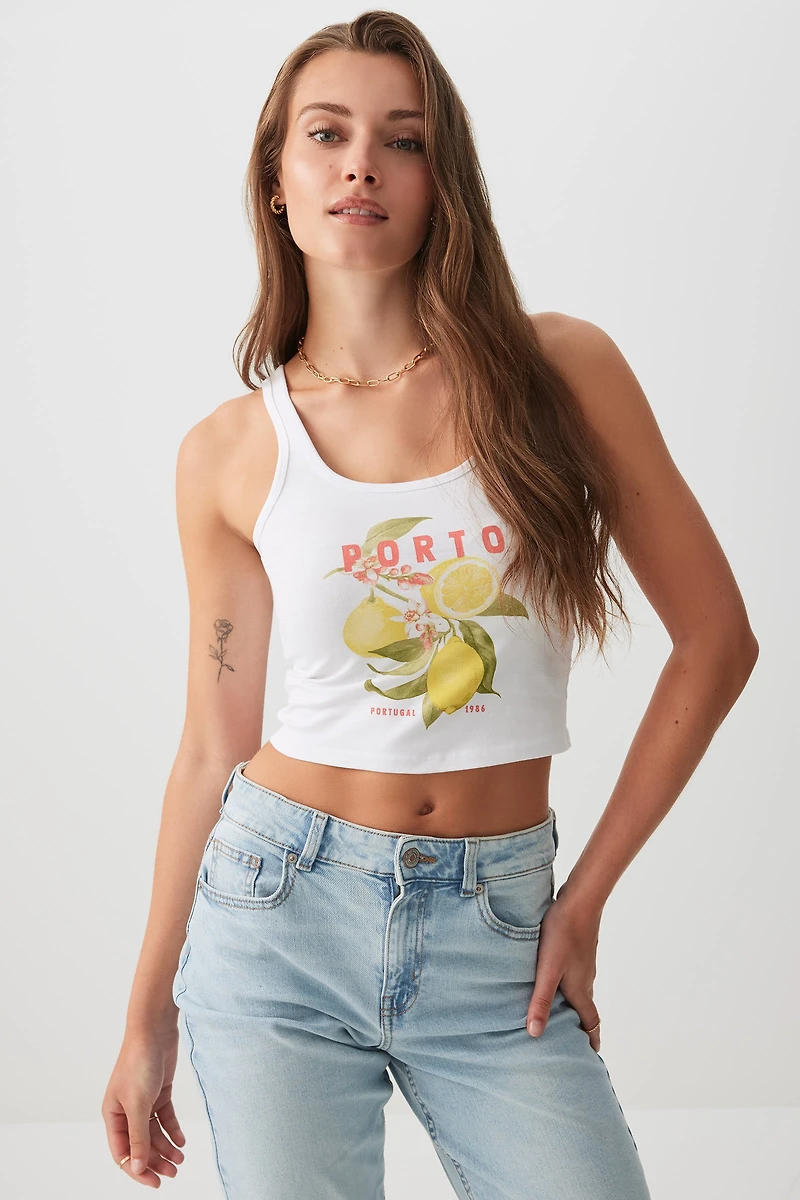 Ardene Porto Crop Tank Top in White | Size | Cotton/Elastane