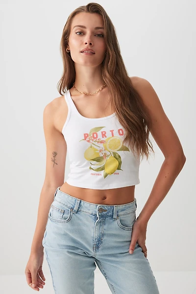 Ardene Porto Crop Tank Top in White | Size | Cotton/Elastane