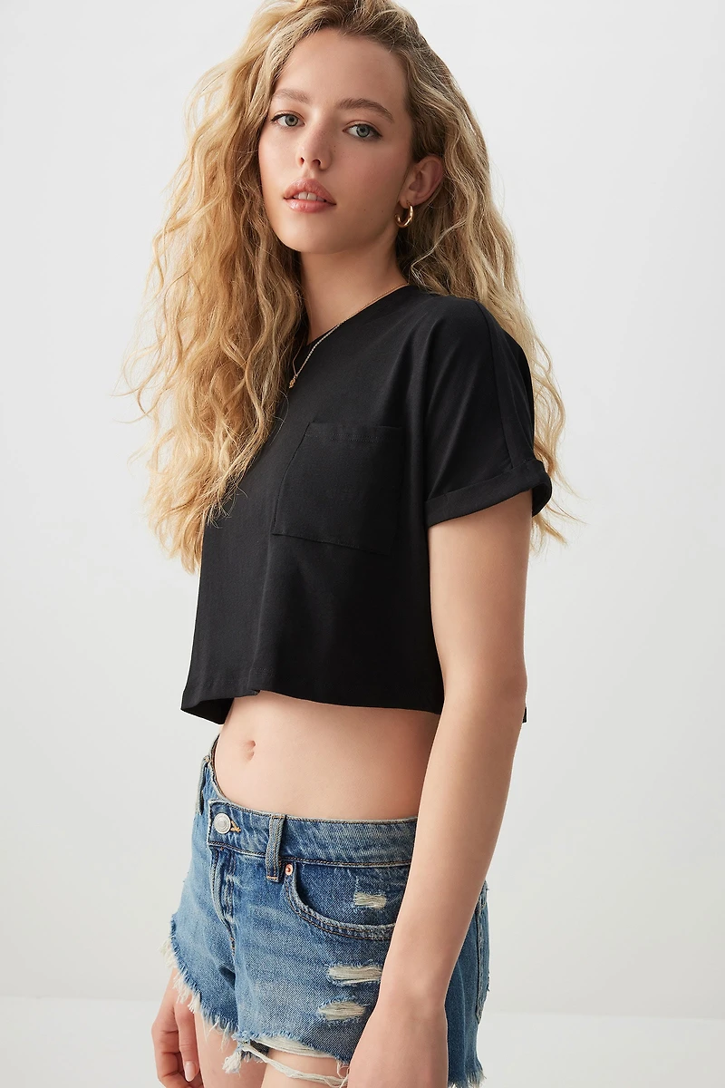 Ardene Basic Ultra Crop Boxy T-Shirt in | Size | Cotton/Elastane | Eco-Conscious