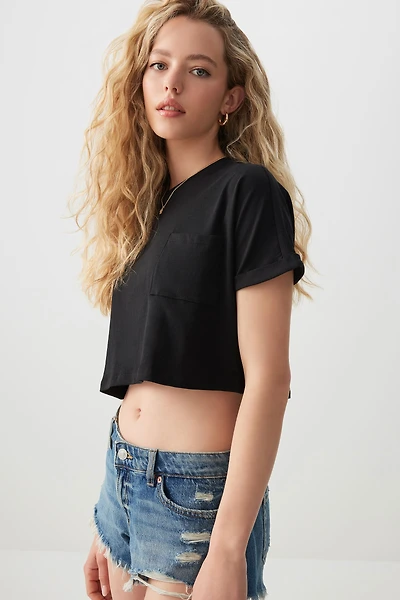 Ardene Basic Ultra Crop Boxy T-Shirt in | Size | Cotton/Elastane | Eco-Conscious