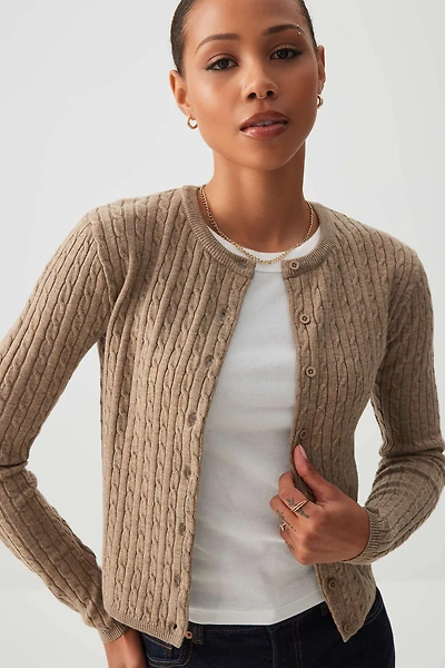 Ardene Short Cable Knit Cardigan in Beige | Size | Polyester/Nylon
