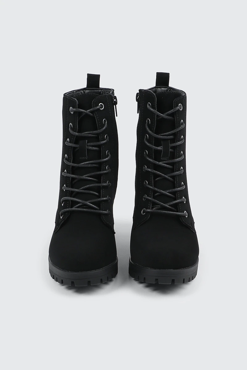 Bottes lacées en faux suède à talon bloc