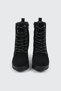 Bottes lacées en faux suède à talon bloc