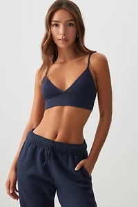 Ardene Seamless Rib Triangle Bralette in Blueberry | Size Large | Nylon/Elastane/Viscose | Eco-Conscious
