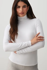 Ardene Super Soft Rib Turtleneck Top in White | Size | Polyester/Elastane
