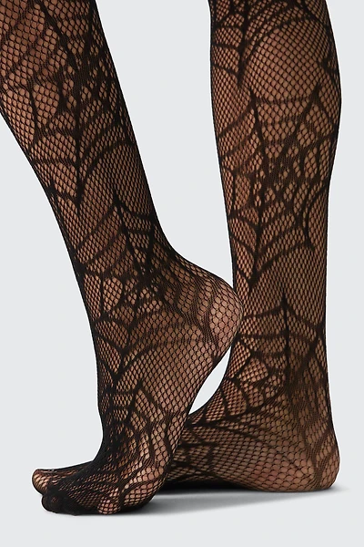 Ardene Spider Web Fishnet Tights in Black | Polyester/Spandex