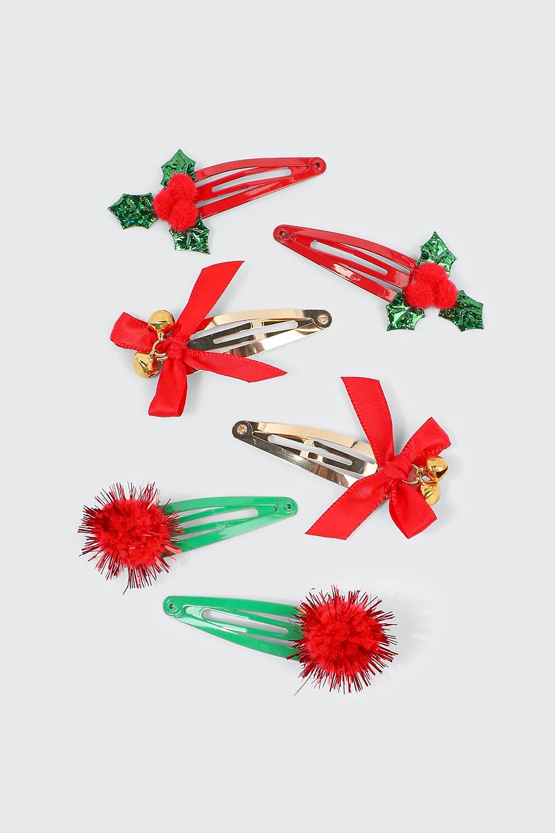 Ardene 6-Pack Holiday Hair Snaps in Red