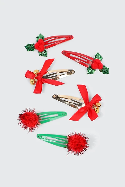 Ardene 6-Pack Holiday Hair Snaps in Red