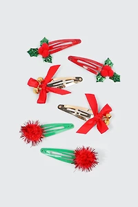 Ardene 6-Pack Holiday Hair Snaps in Red