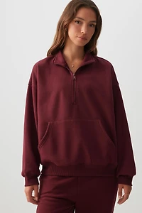 Ardene MADESOFT Fleece Oversized Half Zip Sweatshirt in Mahogany | Size | Polyester/Cotton | Eco-Conscious