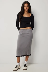 Ardene Lace Trim Slip Skirt in Grey | Size | Polyester