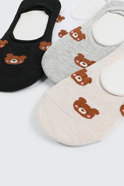 Ardene 4-Pack Bear Print Shoe Liners | Polyester/Spandex