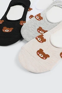 Ardene 4-Pack Bear Print Shoe Liners | Polyester/Spandex