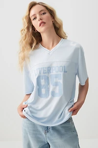 Ardene Oversized Mesh Sports T-Shirt in Light Blue | Size | Polyester