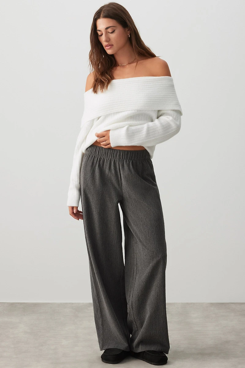 Ardene Brushed Knit Wide Leg Pants in Dark Grey | Size | Polyester/Spandex
