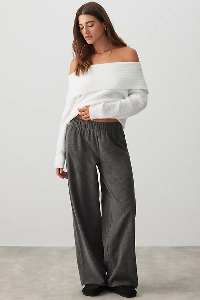 Ardene Brushed Knit Wide Leg Pants in Dark Grey | Size | Polyester/Spandex