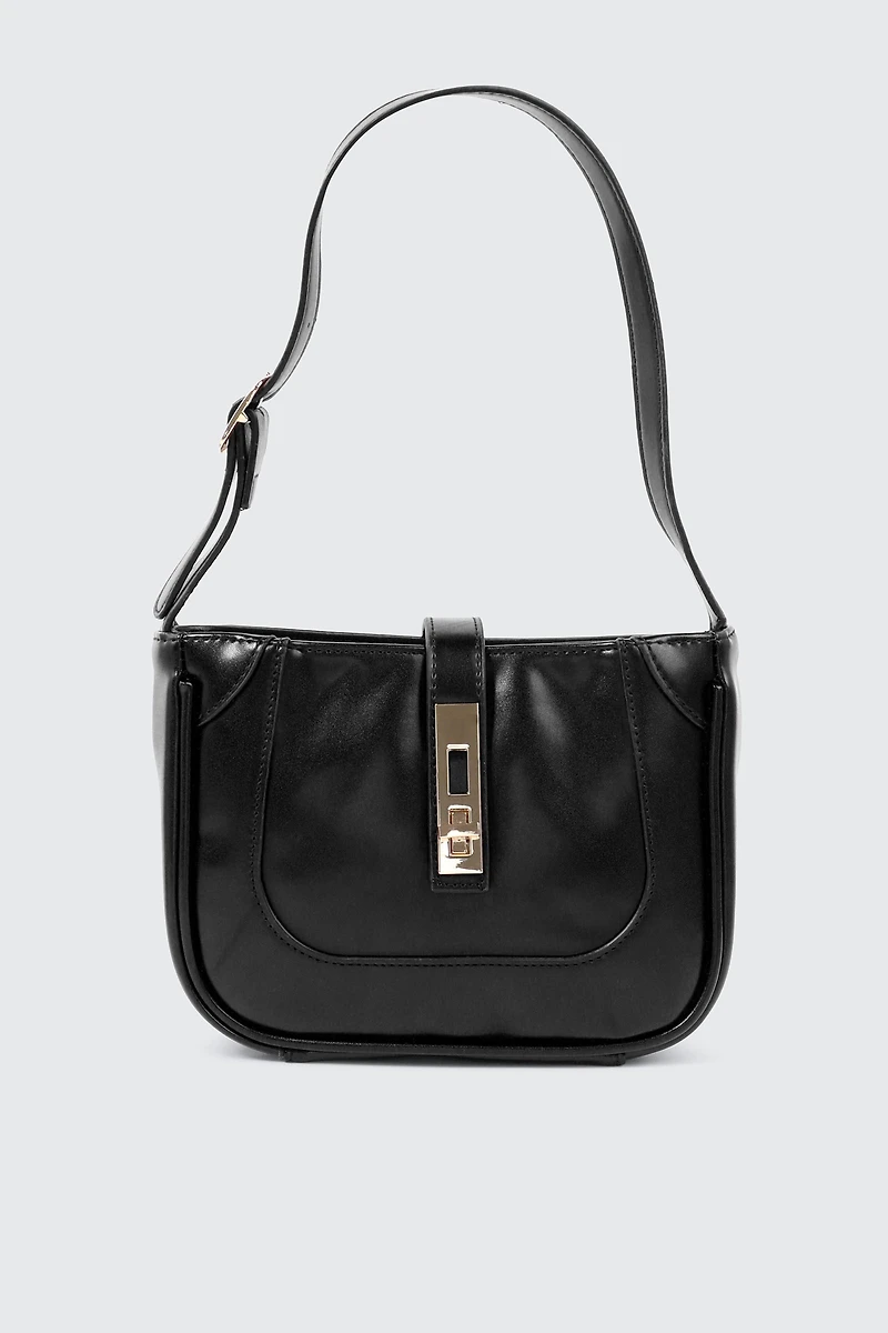 Ardene Turn Lock Shoulder Bag in | 100% Recycled Polyester/Faux Leather | Eco-Conscious
