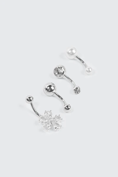 Ardene 4-Pack Daisy & Pearl Navel Piercings in Silver