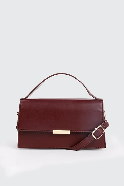 Ardene Structured Crossbody Bag in Burgundy | Faux Leather/Polyester