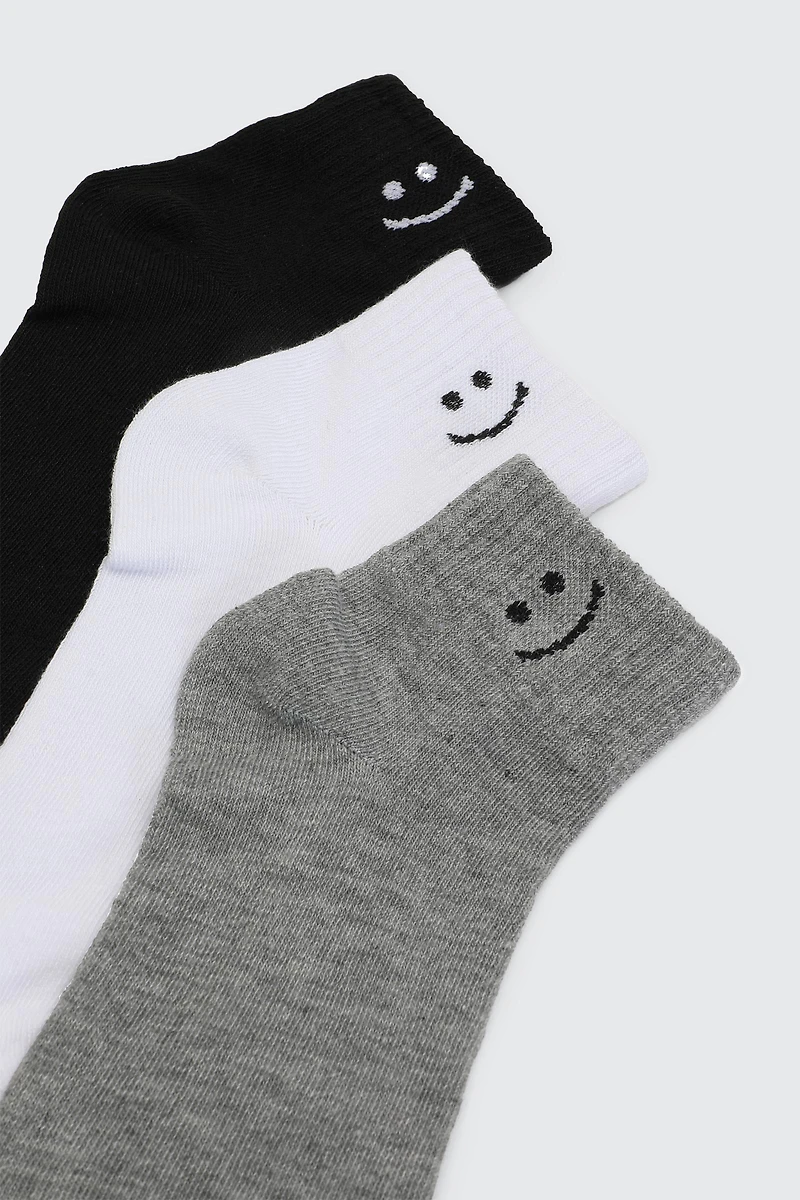 Ardene 3-Pack Smiley Face Demi Crew Socks | Polyester/Spandex