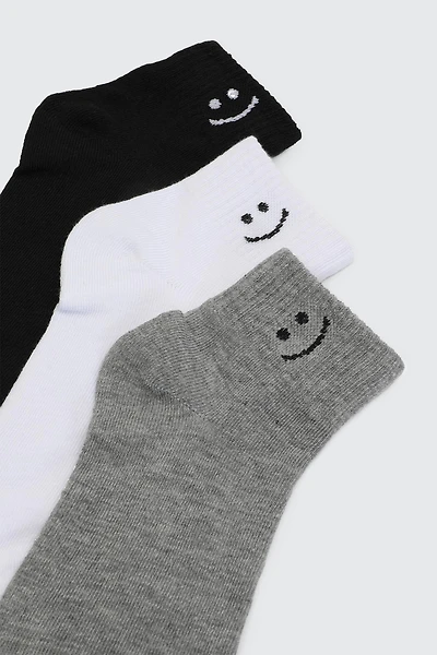 Ardene 3-Pack Smiley Face Demi Crew Socks | Polyester/Spandex