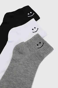 Ardene 3-Pack Smiley Face Demi Crew Socks | Polyester/Spandex