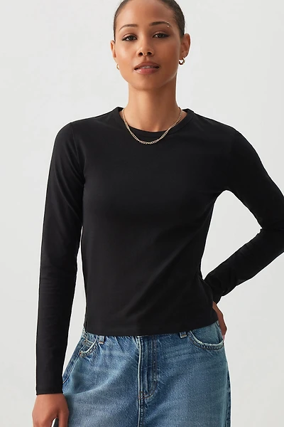Ardene Basic Short Long Sleeve T-Shirt in | Size | Cotton/Elastane/Viscose | Eco-Conscious