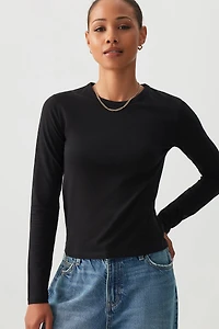 Ardene Basic Short Long Sleeve T-Shirt in | Size | Cotton/Elastane/Viscose | Eco-Conscious