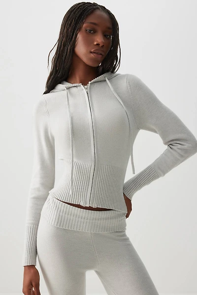 Ardene Crop Zip Up Hooden Sweater in Light Grey | Size | Polyester/Nylon/Viscose