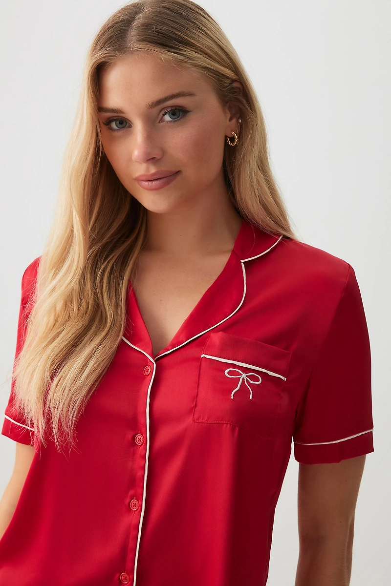 Ardene Satin PJ Set in Red | Size | Polyester/Spandex | Eco-Conscious