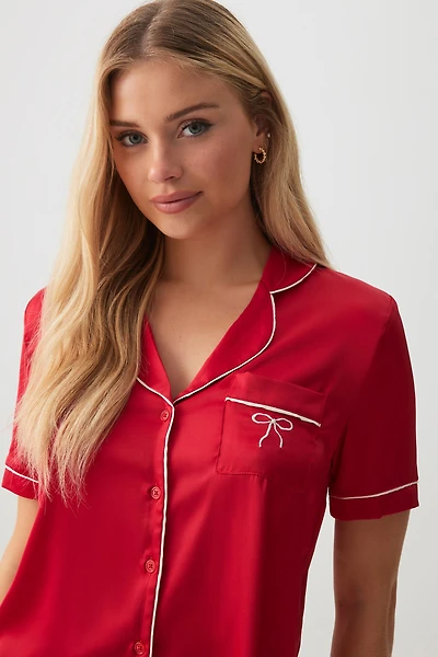Ardene Satin PJ Set in Red | Size | Polyester/Spandex | Eco-Conscious