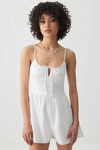 Ardene Linen Blend Milkmaid Romper in White | Size | Cotton/Viscose