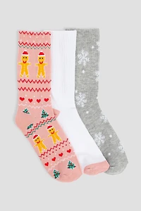 Ardene 3-Pack Festive Crew Socks | Polyester/Spandex