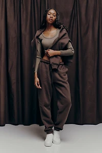 Ardene MADESOFT Fleece Baggy Sweatpants in Terra Brown | Size | Polyester/Cotton | Eco-Conscious