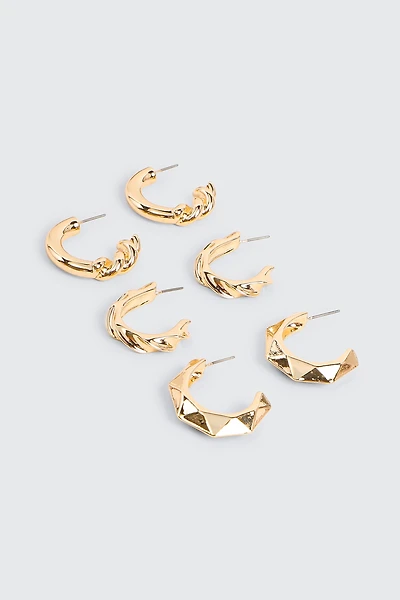 Ardene 3-Pack Assorted Hoop Earrings in Gold | Stainless Steel