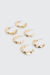 Ardene 3-Pack Assorted Hoop Earrings in Gold | Stainless Steel