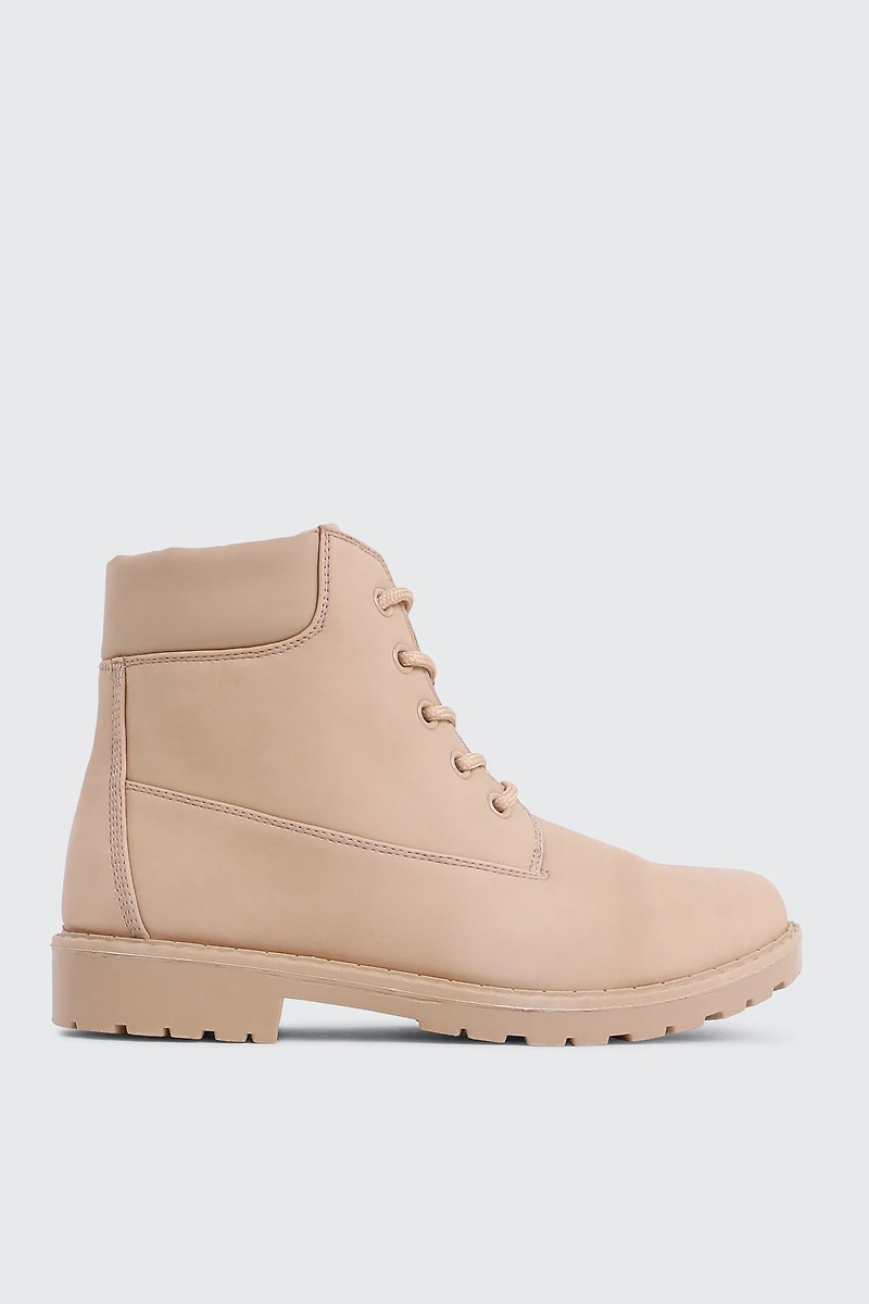 Ardene Lace Up Booties in Beige | Size | Faux Suede